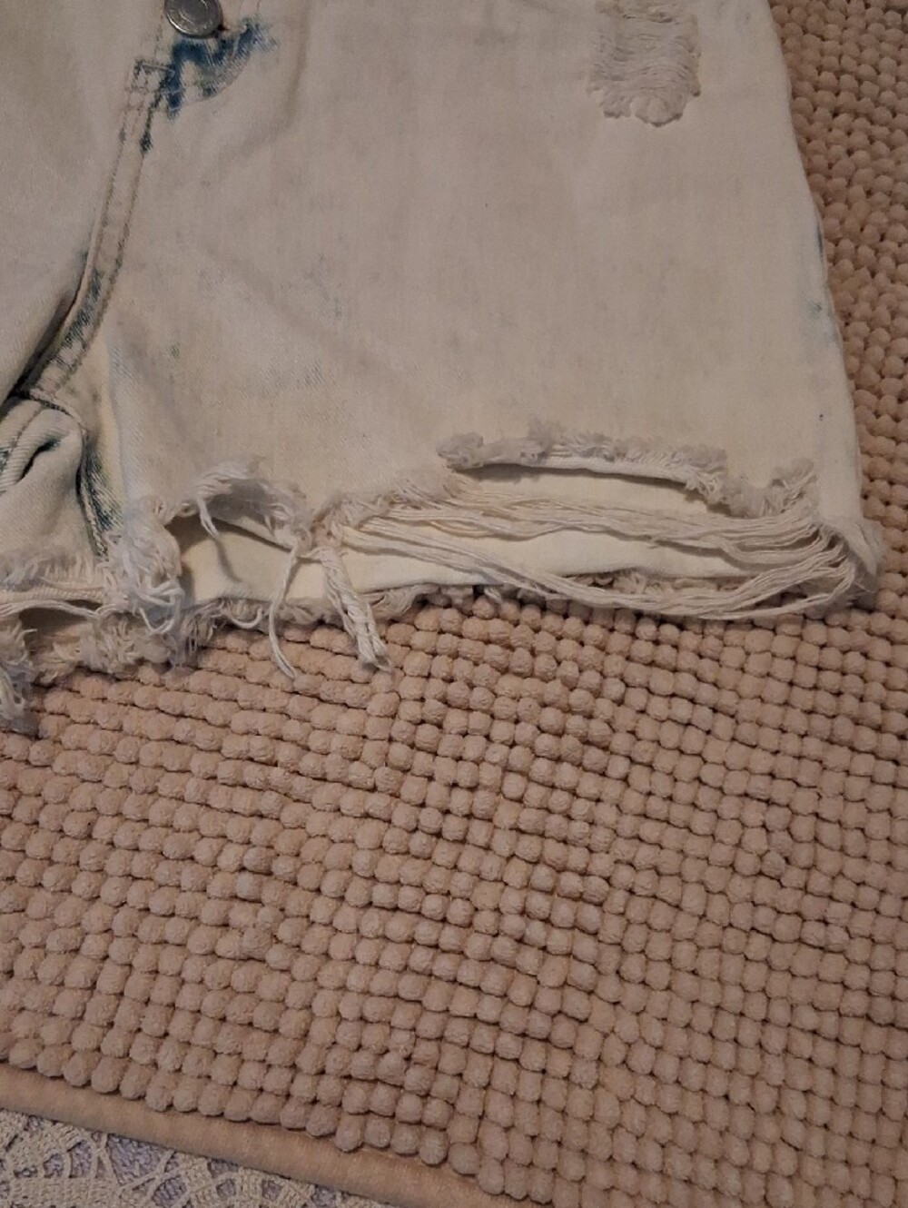 High-Rise Distressed White Denim Shorts with Button Fly - Picture 4 of 12